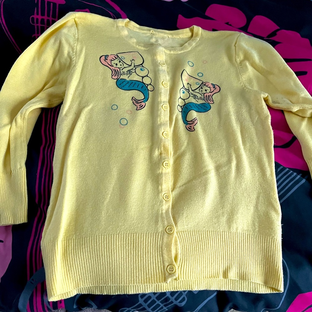 Mischief Made Me pastel yellow mermaid cardigan M medium sweater vintage kitch
